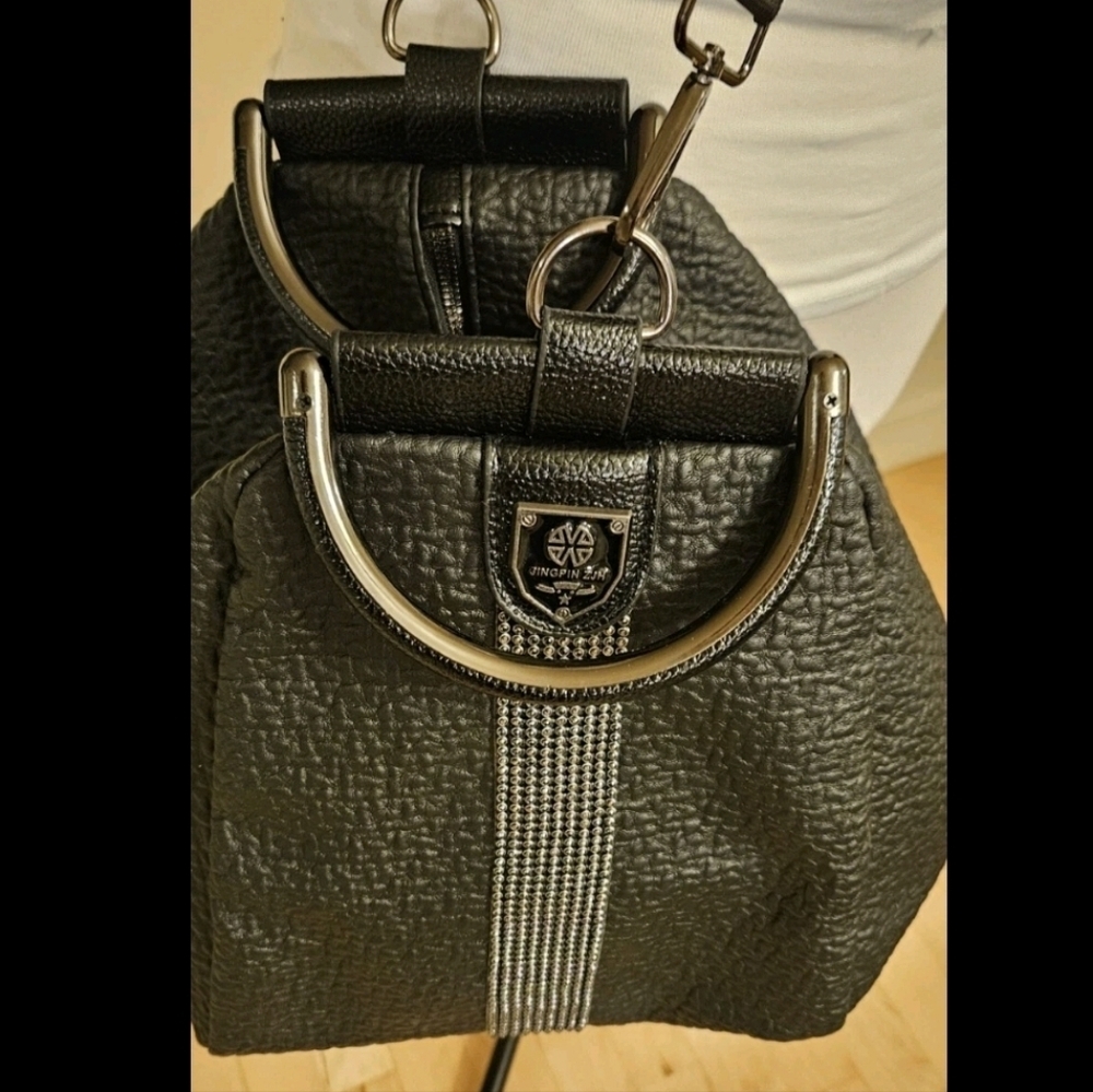 New Jingpin Black Multifunctional Backpack Crossbody Duffle FauxLeather - Picture 3 of 12